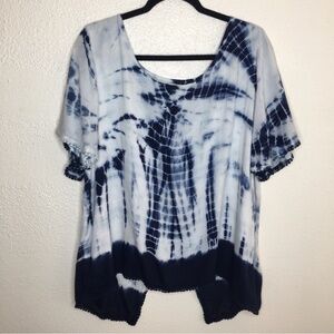 Andrea Jovine Split Open Back Tie Dye Short Sleeve Top XL